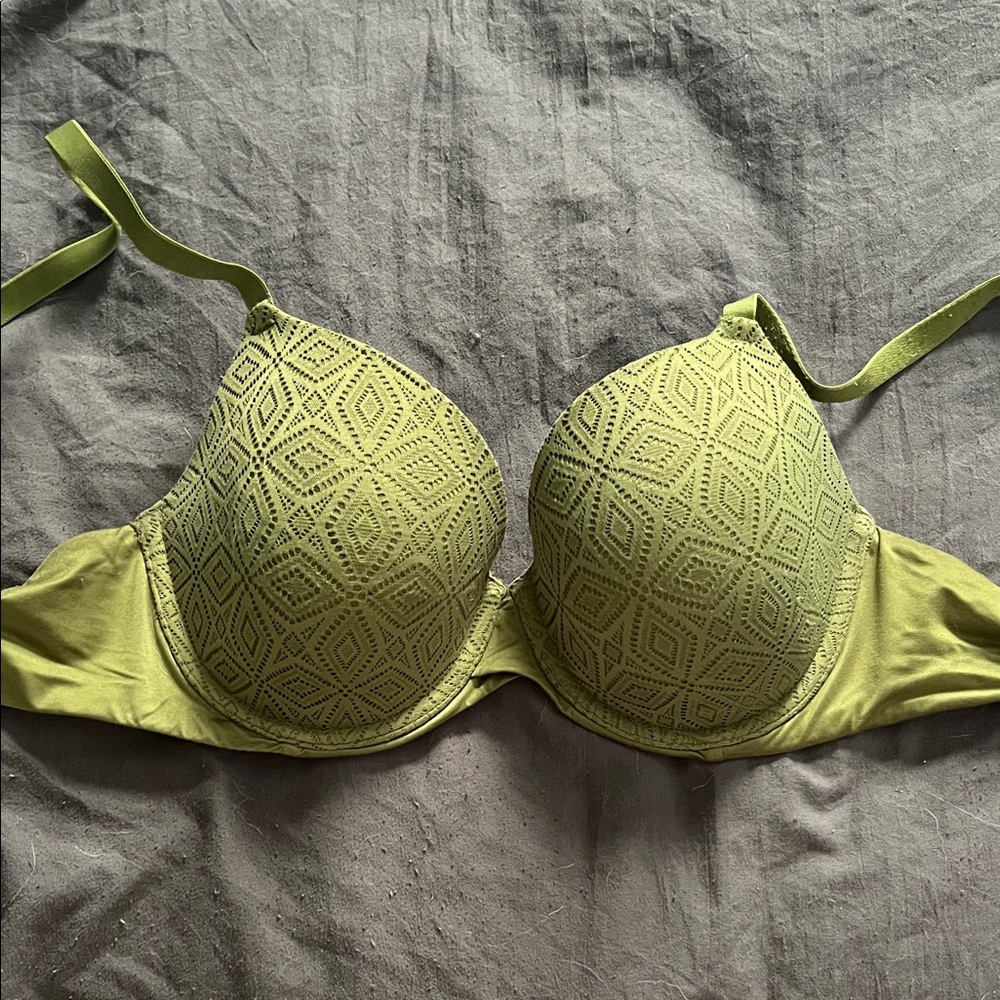 Elegant Olive Green Lace Bra